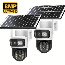 8MP WiFi Solar Security Cameras Wireless Outdoor 2pcs, 360° PTZ
